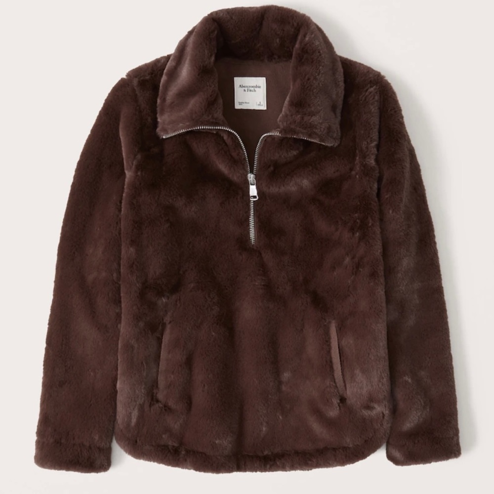 Abercrombie faux fur brown quarter zip
